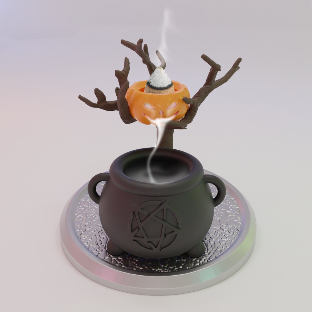 Halloween Backflow Incense Burner With Cauldron And Pumpkin