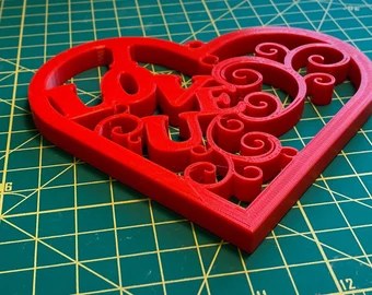 Valentine Ornament And Ear Ring - I Love U Heart Shape digital 3D model preview