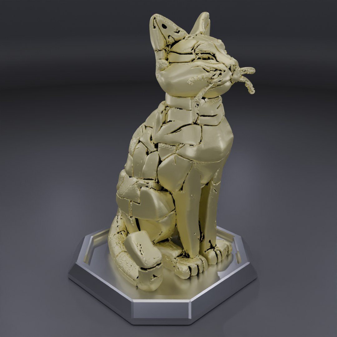 Broken Golden Cat Statue