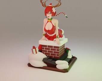Anime Reindeer Santa Girl Figure Stuck In Chimney