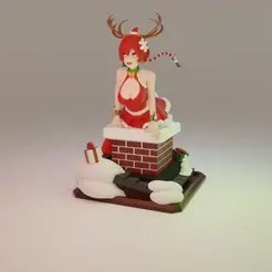 Fantasy World Reindeer Santa Girl Stuck In Chimney Anime Figure (Easy Print Ready) Pandoranium3D Original