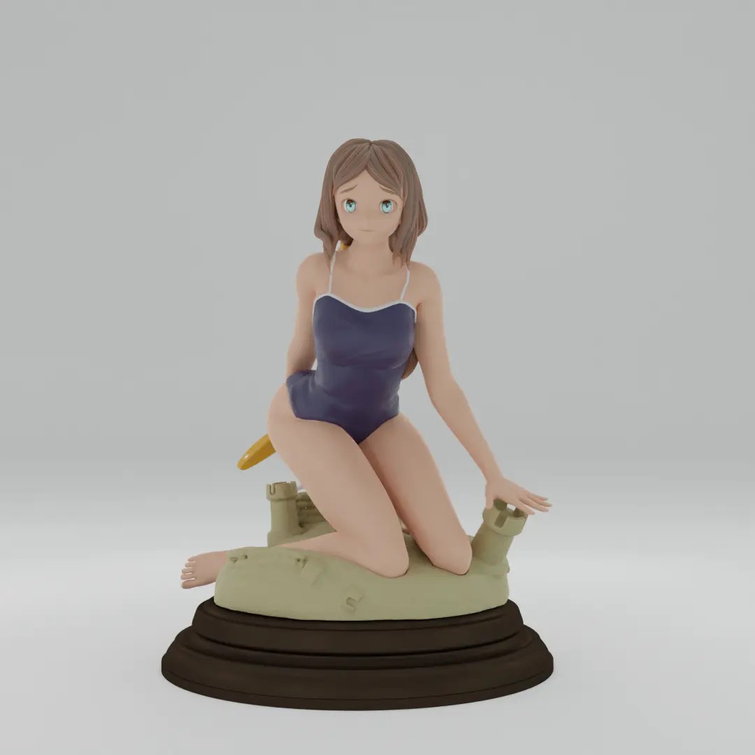 Swimsuit Girl Playing Sand Castle digital 3D model preview