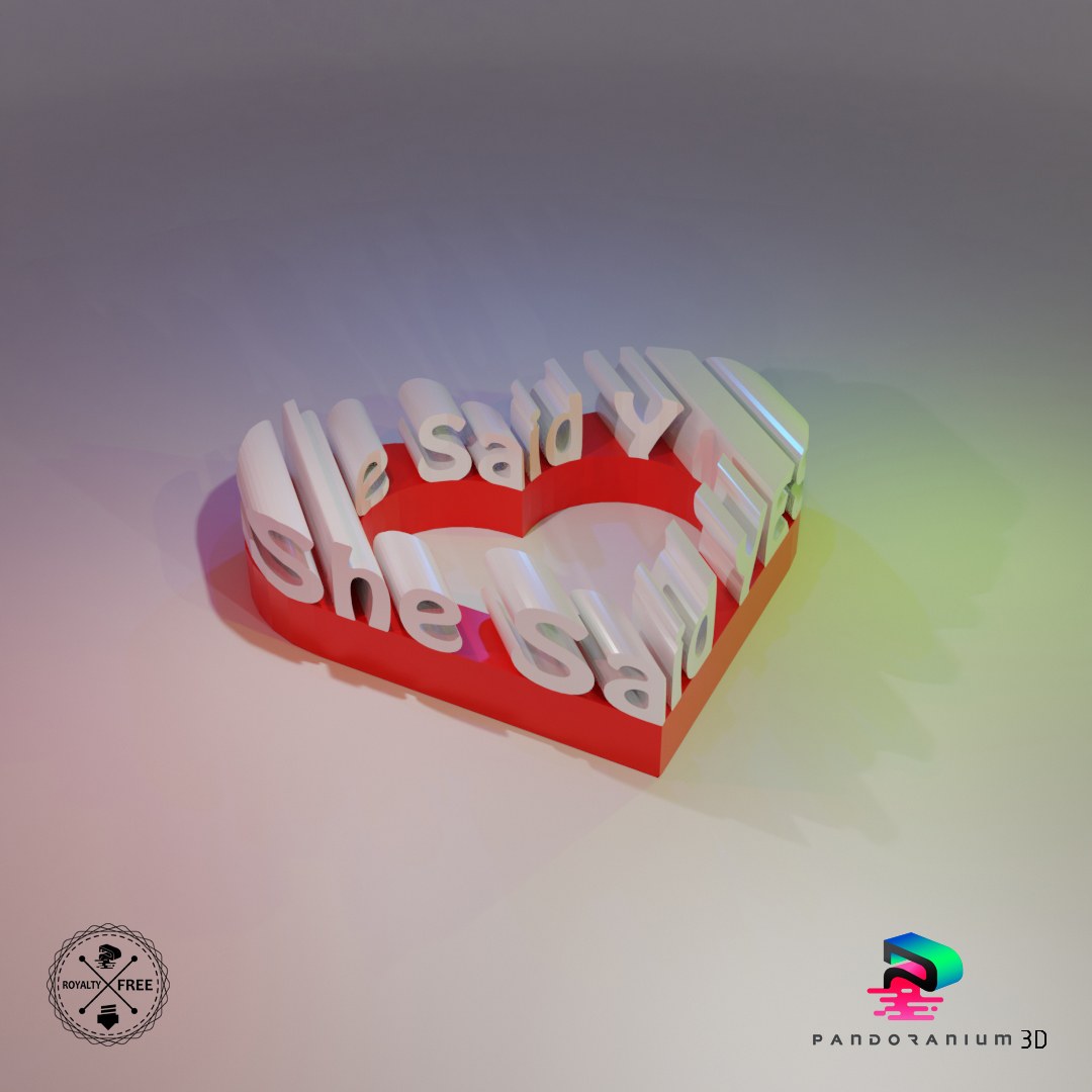 She Said Yes Wedding Word Shape Ornament digital 3D model preview