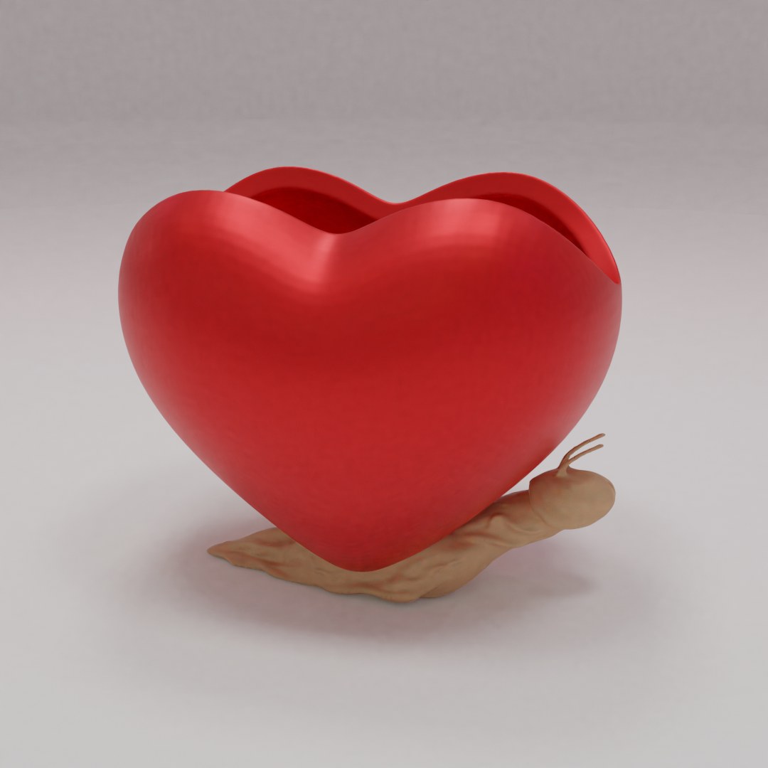 Valentine Love Snail Pot Container digital 3D model preview