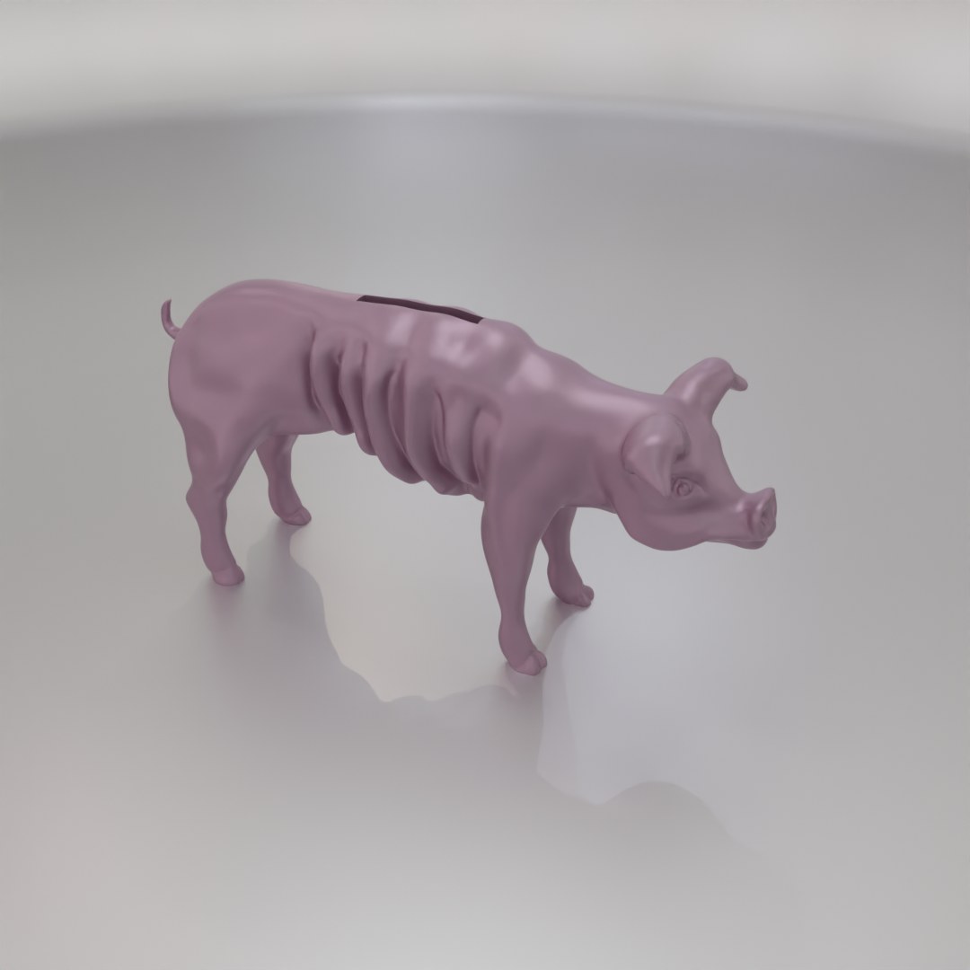 Poor Skinny Thin Piggy Bank digital 3D model preview